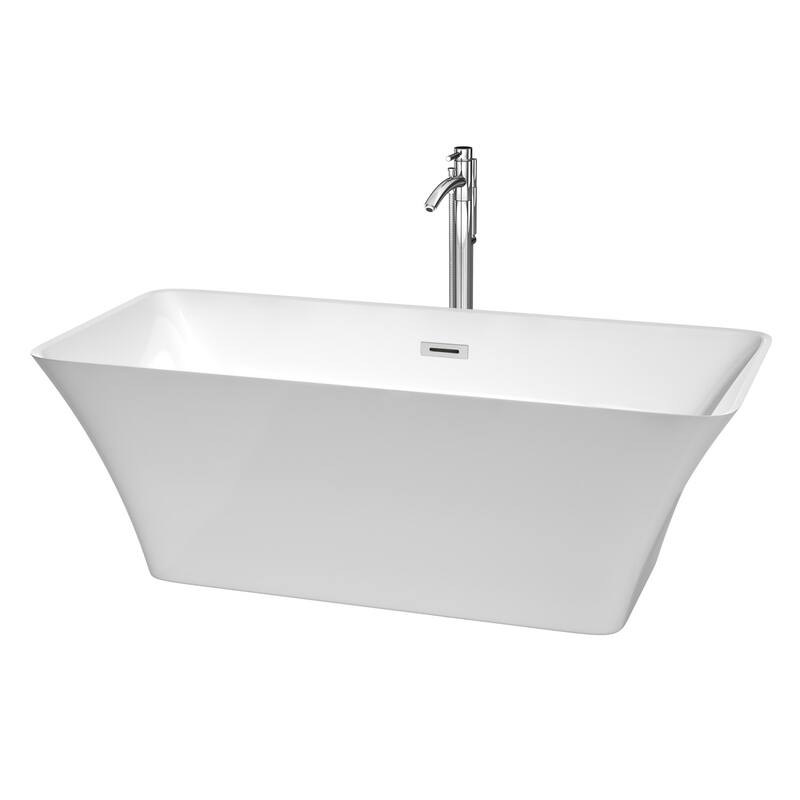 Wyndham Collection Tiffany 67" Freestanding Soaking Tub with Tub - White / Polished Chrome Trim