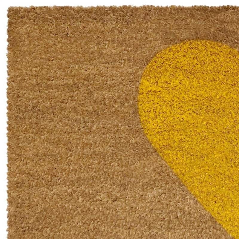 HomeRoots 24" X 36" Brown And Yellow Heart Outdoor Coir Door Mat - 24.00' X '36.00