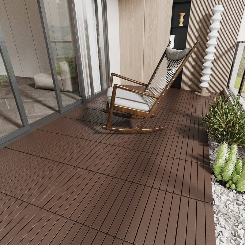 24 Pcs Interlocking Decking Tiles 2 FT Waterproof Outdoor Flooring All Weather Use for Porch Poolside Balcony Backyard