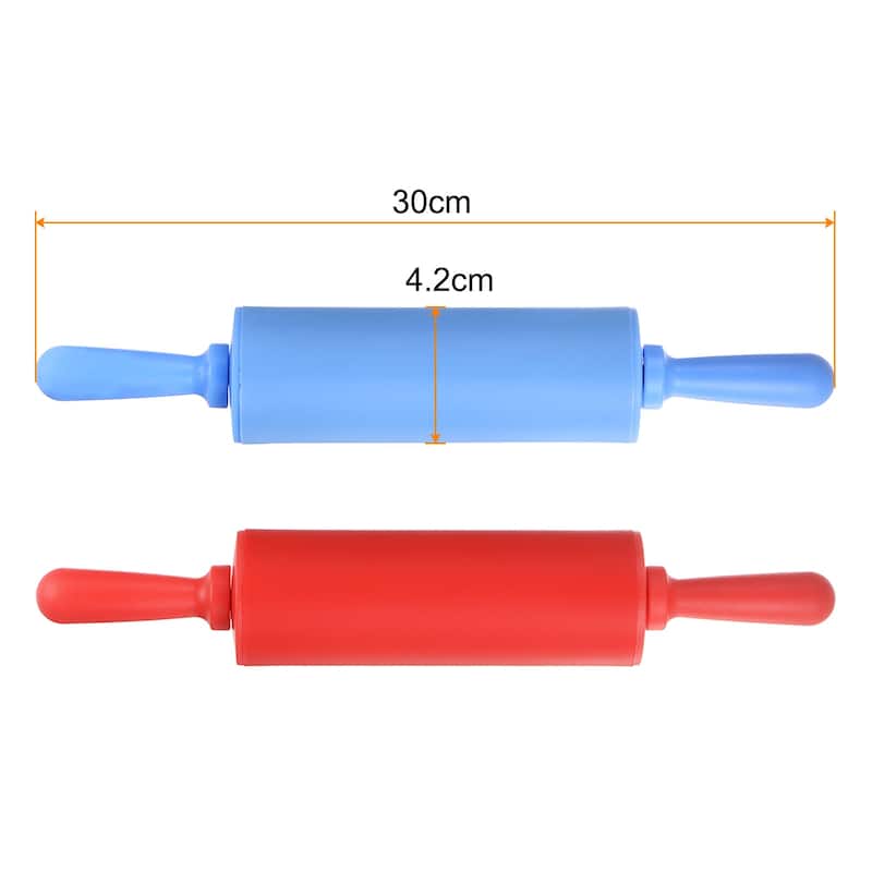 Silicone Rolling Pins for Baking 30cm x 4.2cm Blue & Red - Blue & Red - Blue & Red