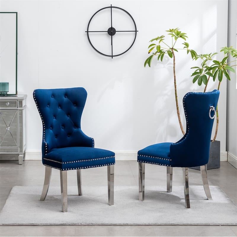 Contemporary Tufted Velvet Chair with Nailhead Trim,Set of 2 - Blue