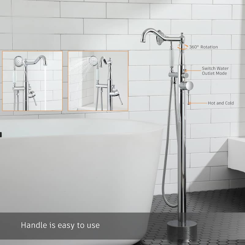 Single Handle Freestanding Tub Filler Faucet with Handshower