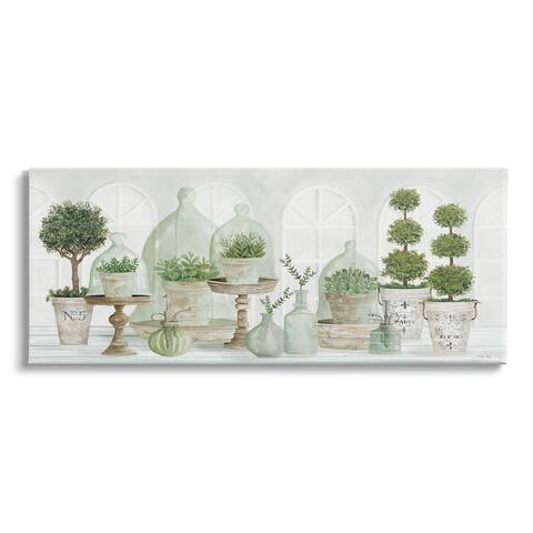 Stupell Industries Parisian Plant Tabletop Green Leaves Traditional Cloches Canvas Wall Art - White