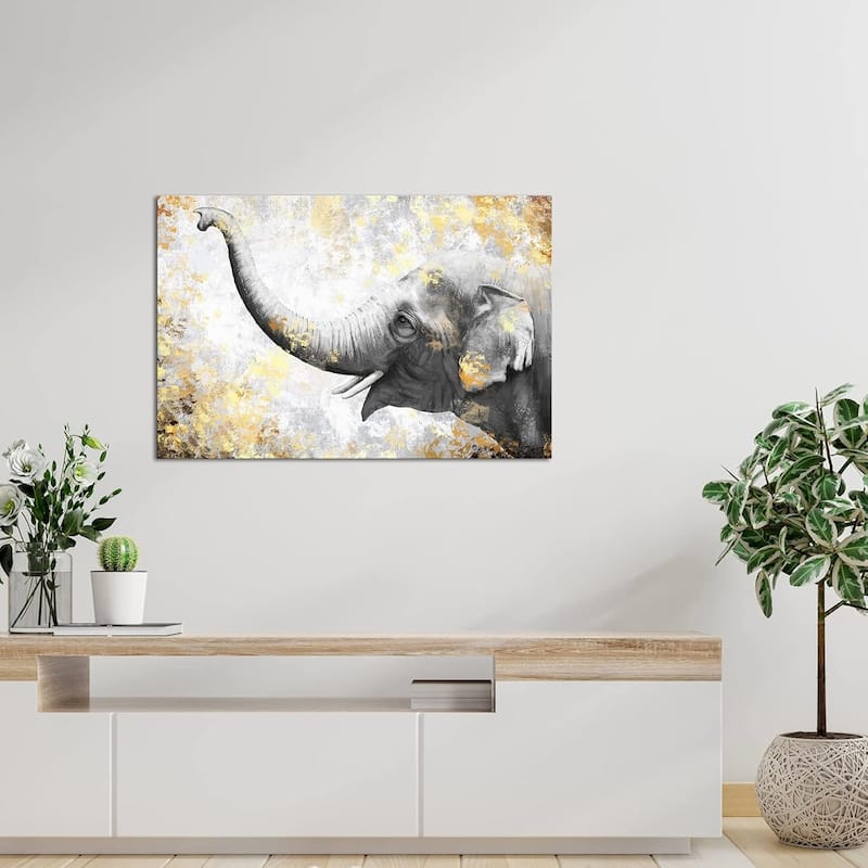 Wall Art Gold and Grey Contemporary Elephant Painting