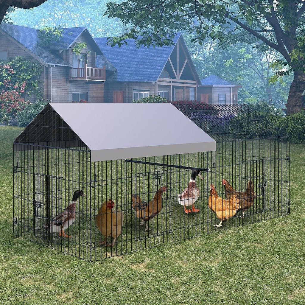 Metal Chicken Coop, Chicken Run for Yard with Cover for Outside Rabbit Duck Hen