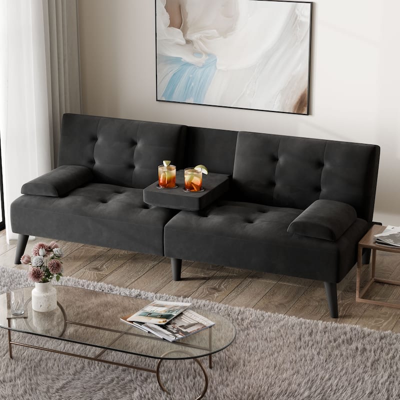 Futzca 64" Small Loveseat, 3 in 1 Cute Convertible Sofa Bed - Black