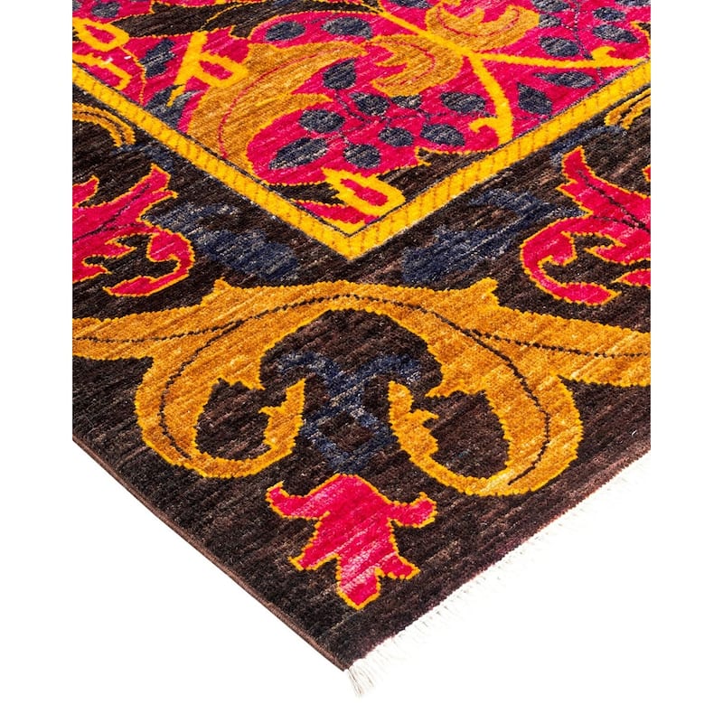 Overton Hand Knotted Wool Vintage Inspired Modern Contemporary Arts & Crafts Black Area Rug - 8' 1" x 10' 0"