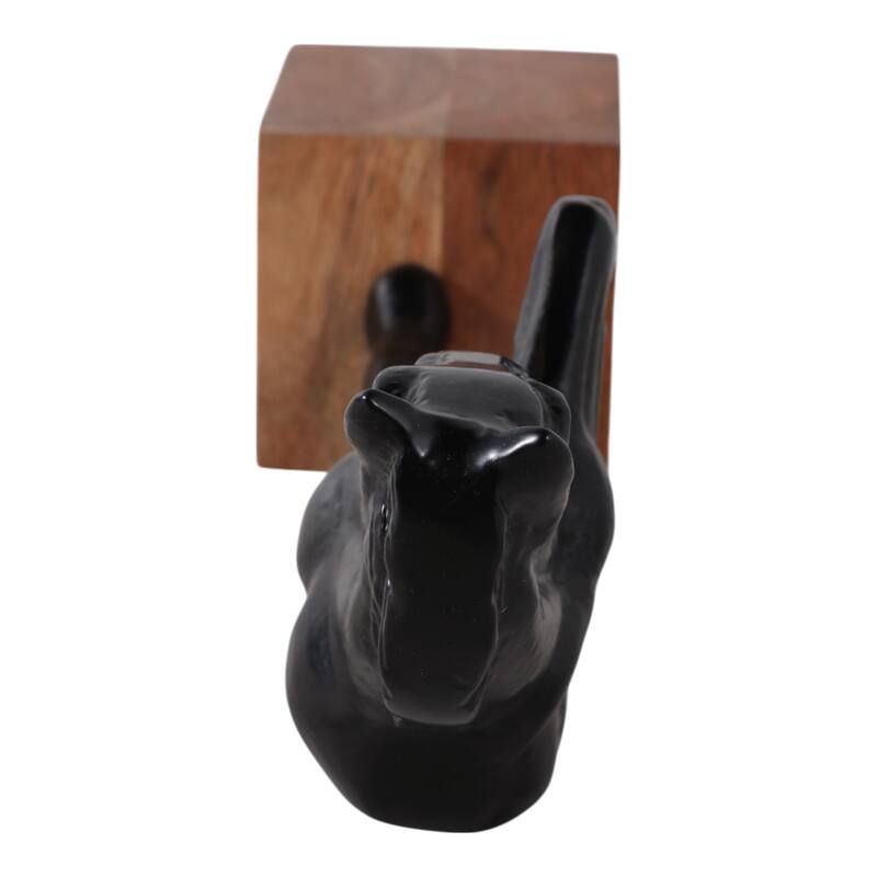 Horse Figurine Sculpture on Wooden Stand Base - 12", Black & Brown - 12.0"