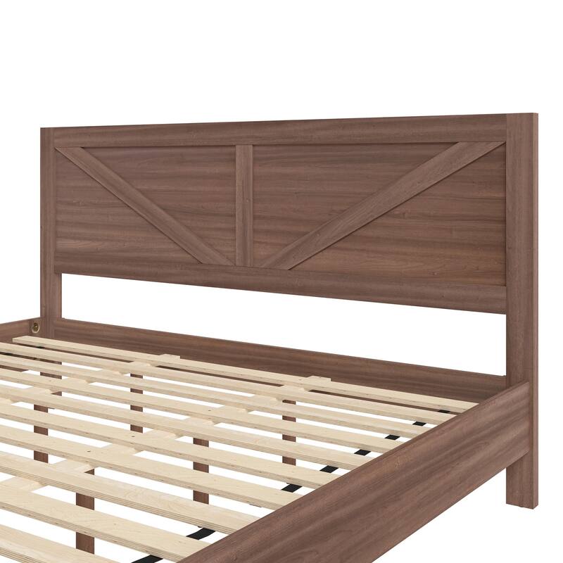 King/Queen Size Wood Platform Bed Frame With Headboard, Solid Wood Platform Bed, No Box Spring Needed, Easy Assembly