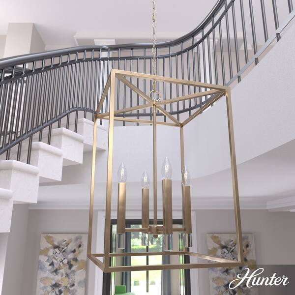 slide 2 of 9, Hunter Sunjai 4 Light Modern Candle Pendant - Entry, Dining room - Caged, Glam, Candle 17" - Alturas Gold