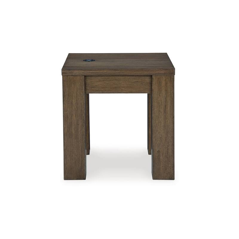 24 in. Brown Square Wood End Table with Charging Port