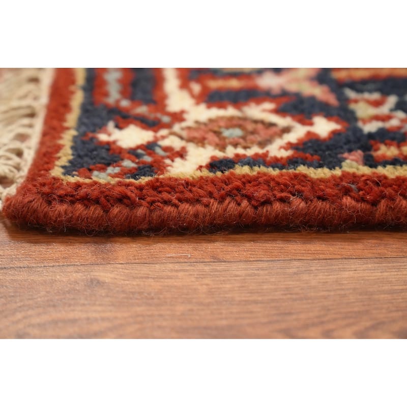 Hand Knotted Oriental 100% Wool Carpet Traditional Geometric Oranges & Rust Heriz (serapi) Runner Rug - 5' 9'' X 2' 5''