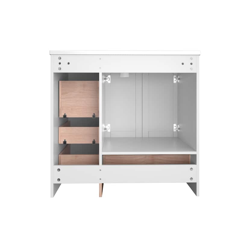 36 inch Shaker Style Free-Standing Bathroom Vanity Cabinet with Ceramic Sink, 4 Soft-close Drawers and 2 Soft-close doors
