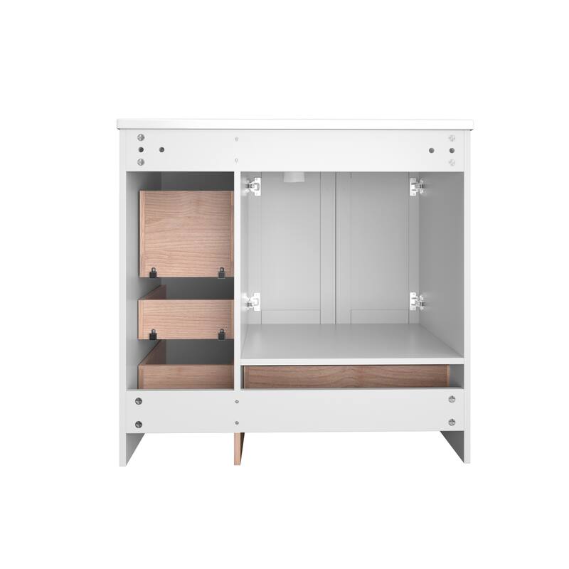 GDFStudio - Vega Wood & Ceramic 36" Shaker Style Bathroom Vanity with Sink, 4 Drawers & 2 Doors