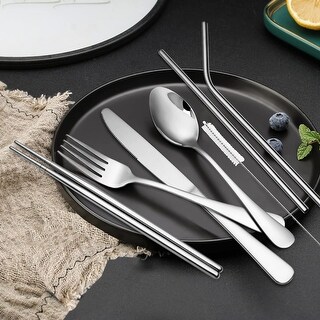 8pcs Travel Flatware Set with Felt Storage Bag Portable Camping Cultery Set Bed Bath Beyond 38971370