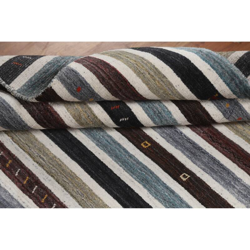 Hand Knotted Oriental 100% Wool Carpet Tribal Stripe Multi-Colored Gabbeh Area Rug - 5' 6'' X 3' 11''