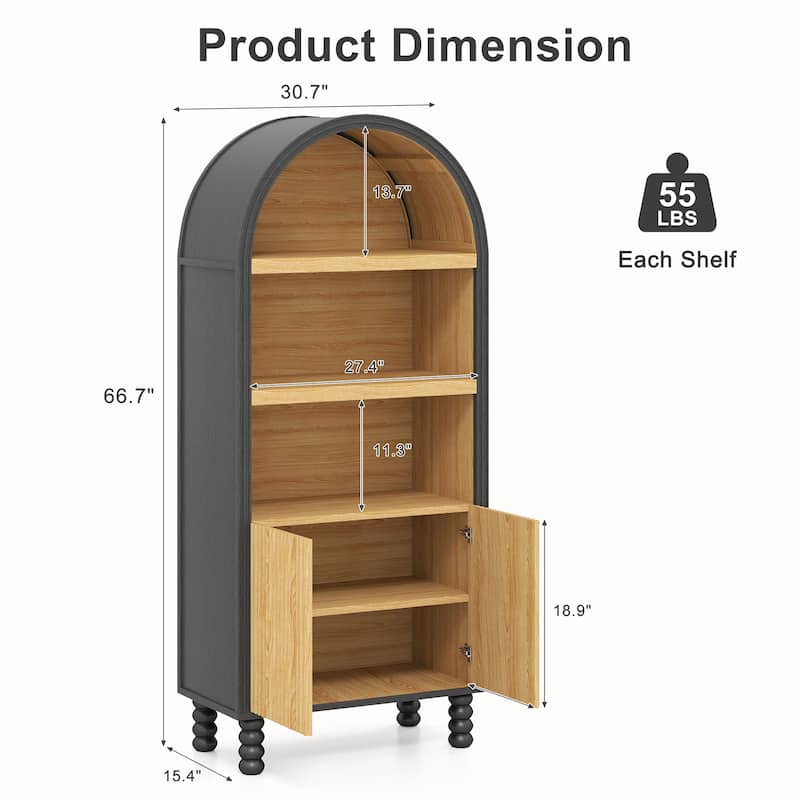 AVAWING 5-Tier Arched Bookcase with Cabinet Doors, Modern Storage Bookshelf for Living Room & Office