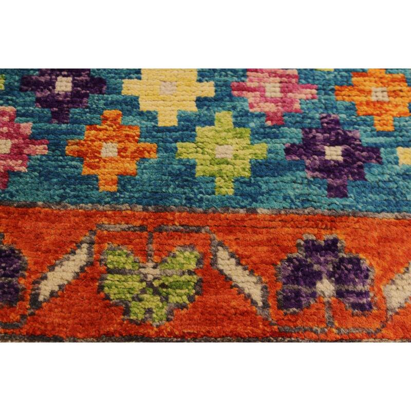 Tribal Balochi Friedman Teal/Orange Hand Knotted Wool Rug - 4'10'' x 6'11''