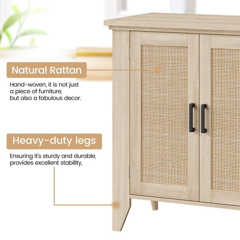 Rattan Sideboard, Small Storage Cabinet with Door and Shelf