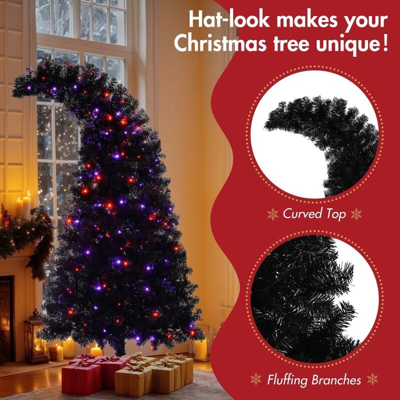 6FT Artificial Pre-Lit Curved Shape Artificial Whimsical Christmas Tree with LED Light and 900 Tips
