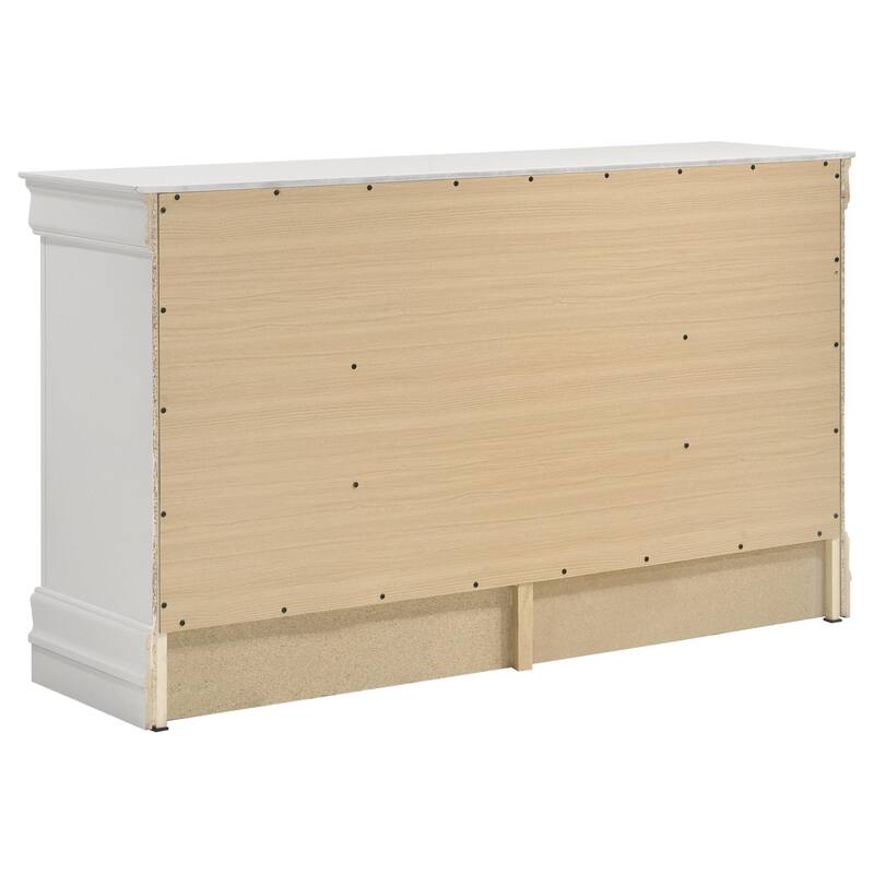 Nim Wide Dresser, 6 Storage Drawers, Classic White Molded Trim Edges