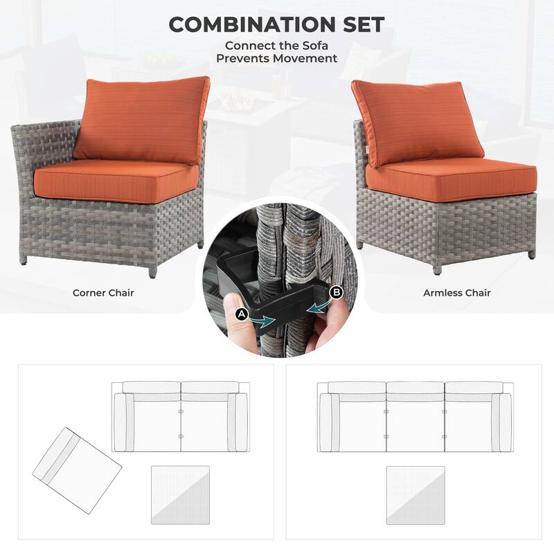 HOOOWOOO 10-piece Outdoor Furniture Rattan Sectional Set with Fire Pit Table.