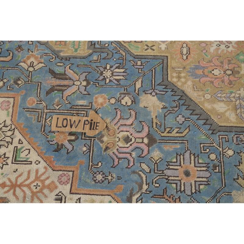 Geometric Blue Tabriz Persian Vintage Area Rug Handmade Wool Carpet - 6'6"x 9'8"