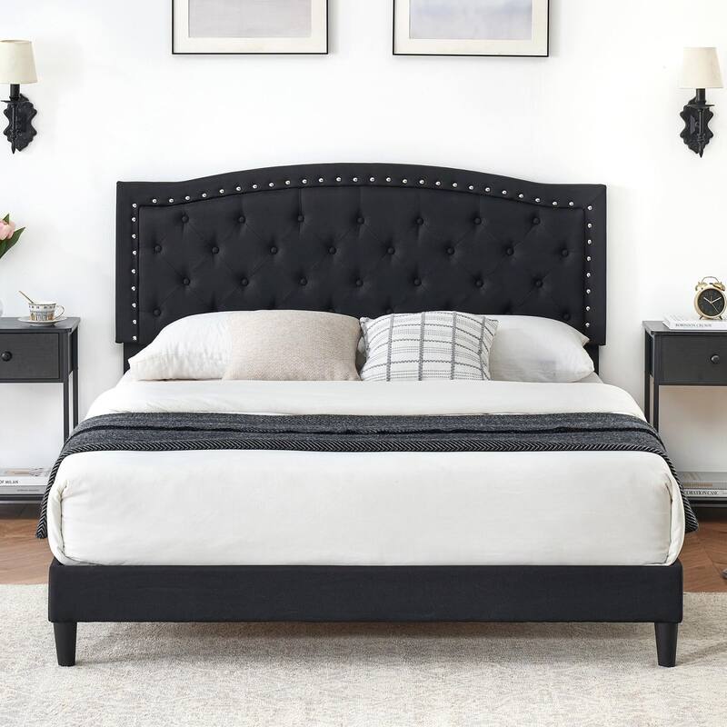 Full Size Bed Frame with Adjustable Headboard