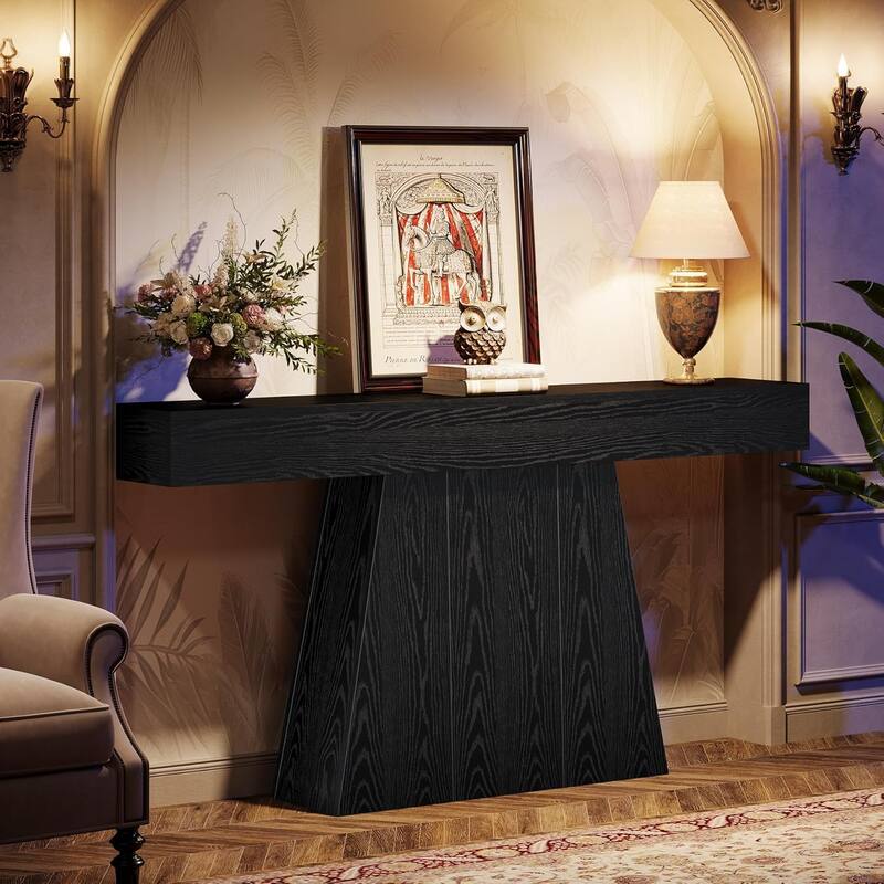 63" Narrow Long Console Table, Farmhouse Entryway Table with Trapezoidal Base - 63" L x 11.6" W x 35.4" H