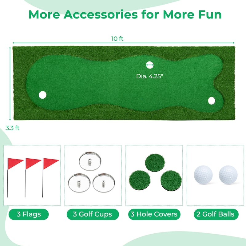 10 x3.3/5 FT Golf Putting Professional Golf Training Mat w/ Golf Balls - 10 x 3.3 FT