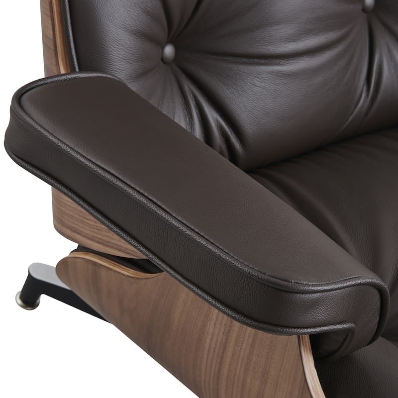 Mid-century Modern Lounger Real Leather Arm Chair and Ottoman Set