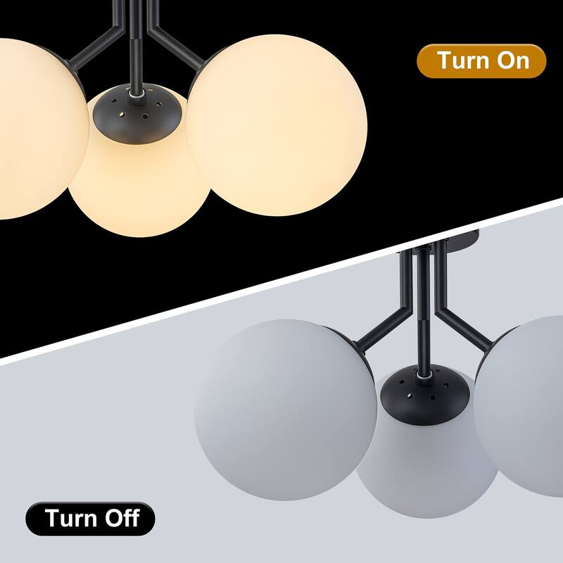 Starsky 3-light 18in. Modern Sputnik Ceiling Light Frosted Globe Glass Bubble Semi Flush Mount