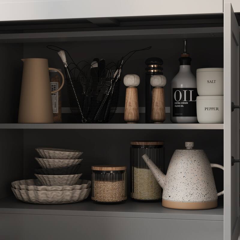 2 Piece Modular Closet Storage Set with Floor and Wall Cabinets Pantry