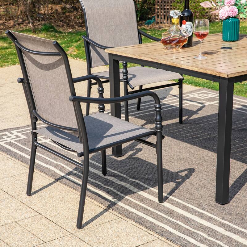 MAISON ARTS 5-Piece Patio Dining Set, Square Brown Metal Dining Table and 4 Gourd Head Shape Armrest Chairs