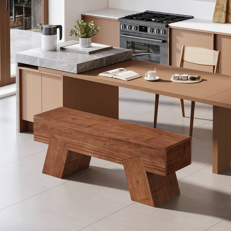 47 Inch Farmhouse Kitchen Bench with Sturdy Legs for Dining Room, Living Room