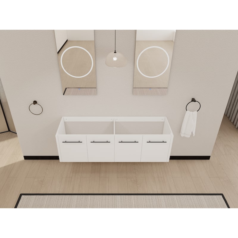 Modern 60 Inch Wall-Mounted Bathroom Vanity Base with Soft-Close Doors, No Sink Included