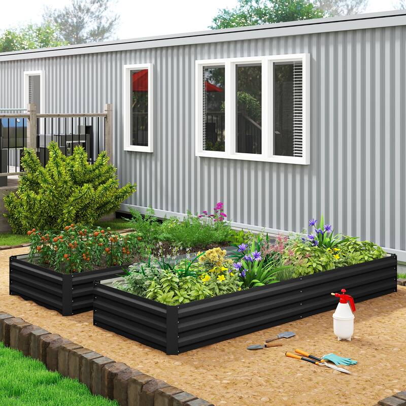 Outsunny Galvanized Raised Garden Bed, 8' x 3' x 1' Metal Planter Box, for Growing Vegetables, Flowers, Herbs, Succulents