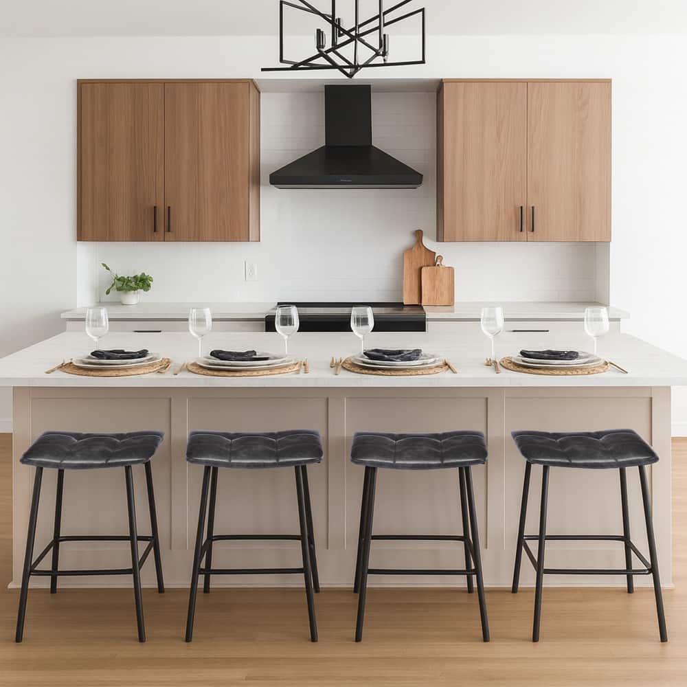 Saddle Tufted 24” Height Breathable Faux Leather Counter Stools