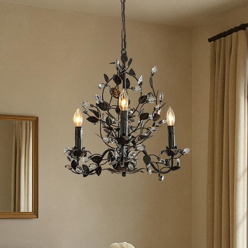 Contemporary 3/6-Light Dark Bronze Leaf Chandelier Elegant Interior Lighting With Crystal Accents For Dining Room Foyer - W20''