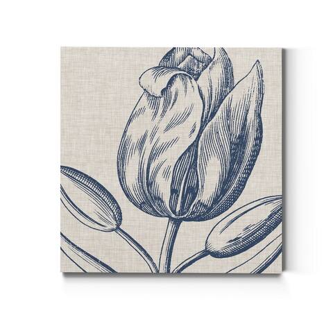 Indigo Floral on Linen IV-Premium Gallery Wrapped Canvas