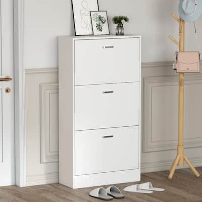 Kerrogee 3 Drawes Shoe Cabinet - 6 Tiers Shoe Rack - Up to 18 Pairs - 9.4"W x 23.6"L x 45.5"H