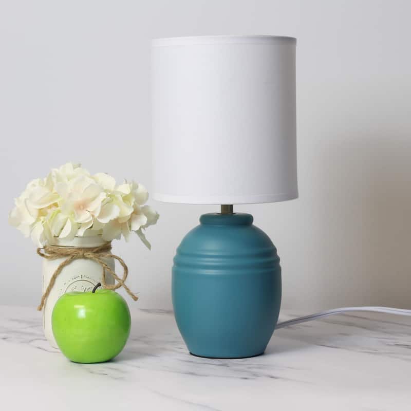 Ceramic Mini Jar Table Lamp with Fabric Drum Shade for Bedroom, Living Room - 6 x 6 x 13 in. (L x W x H)