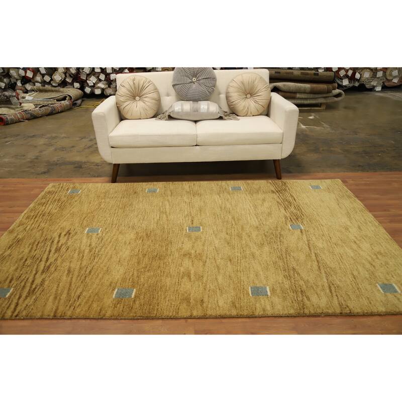 Hand Knotted Oriental 100% Wool Carpet Modern Geometric Green Gabbeh Area Rug - 8' 1'' X 5' 1''