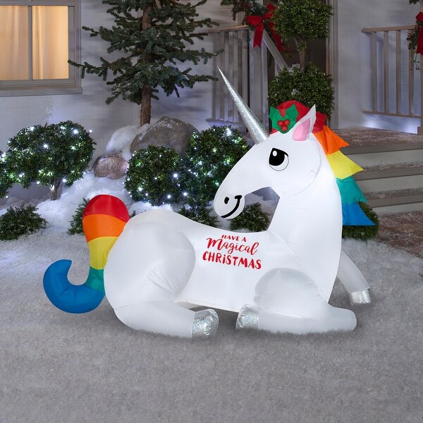 Gemmy Christmas Airblown Inflatable Mixed Media Magical Christmas Unicorn, 4.5 ft Tall