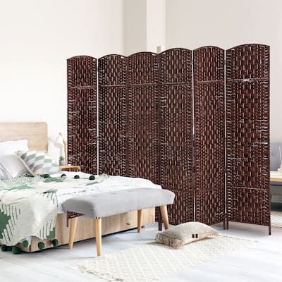 Wicker Weave 6 Panel Room Divider Privacy Screen