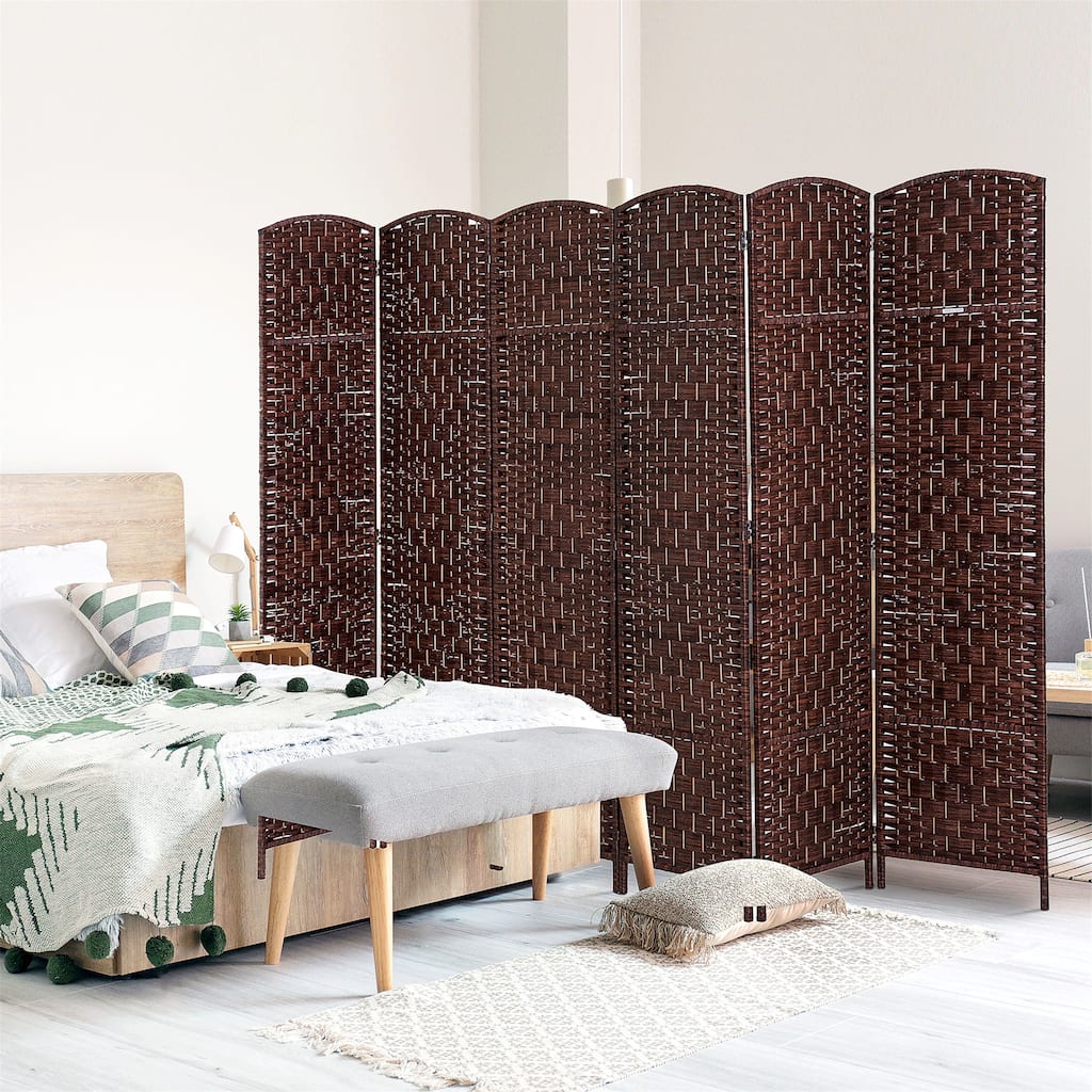 Wicker Weave 6 Panel Room Divider Privacy Screen
