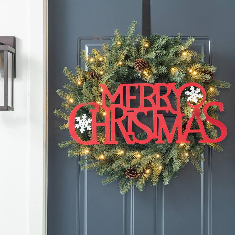 Glitzhome 24"L Metal MERRY CHRISTMAS or HAPPY HOLIDAYS Wall Decor Art