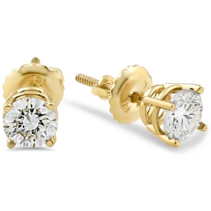 1/4 Ct Diamond Screw Back Studs Yellow Gold Lab Grown Eco Friendly