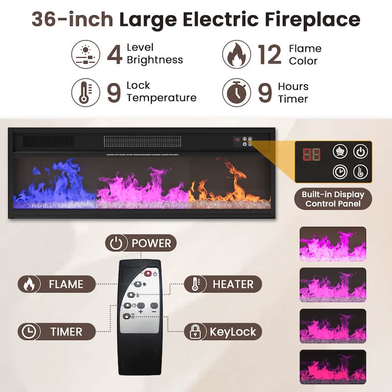 Meyreso 70.8" Vintage Fireplace TV Stand with 36" Electric Insert, Arched Glass Doors & LED Lighting