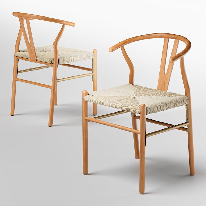 Set of 2 Handwoven Boho Dining Chairs - Natural-2Set